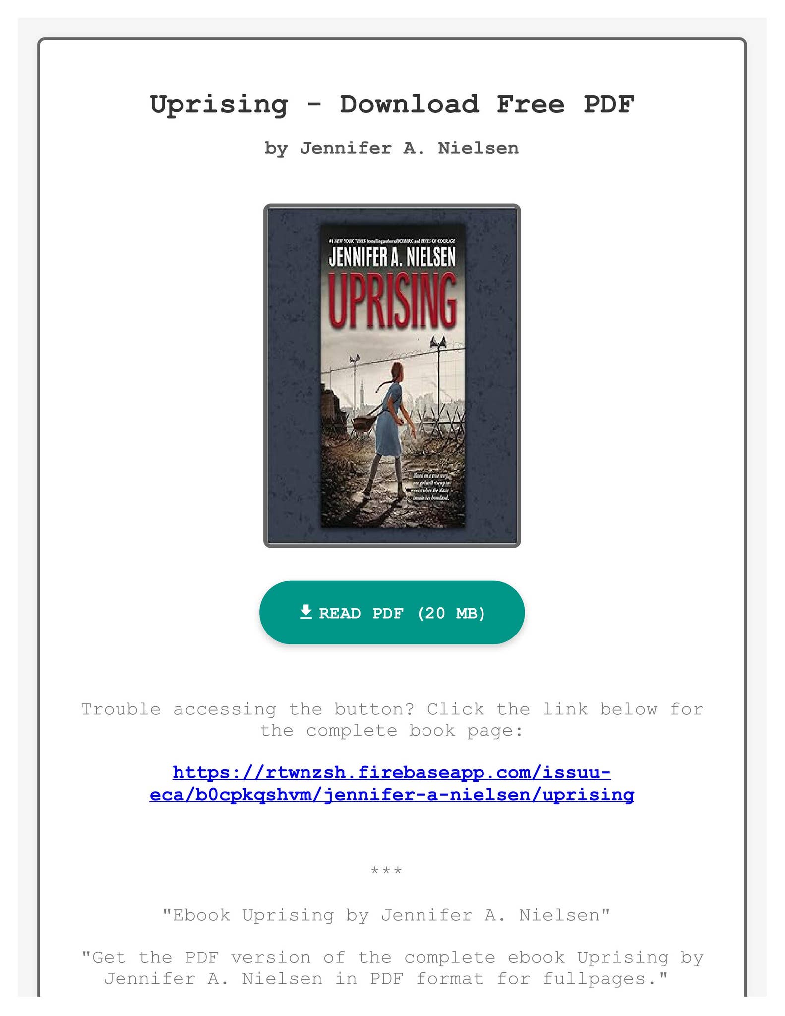 Ebook Uprising by Jennifer A. Nielsen by KaliOndrickaxa Issuu