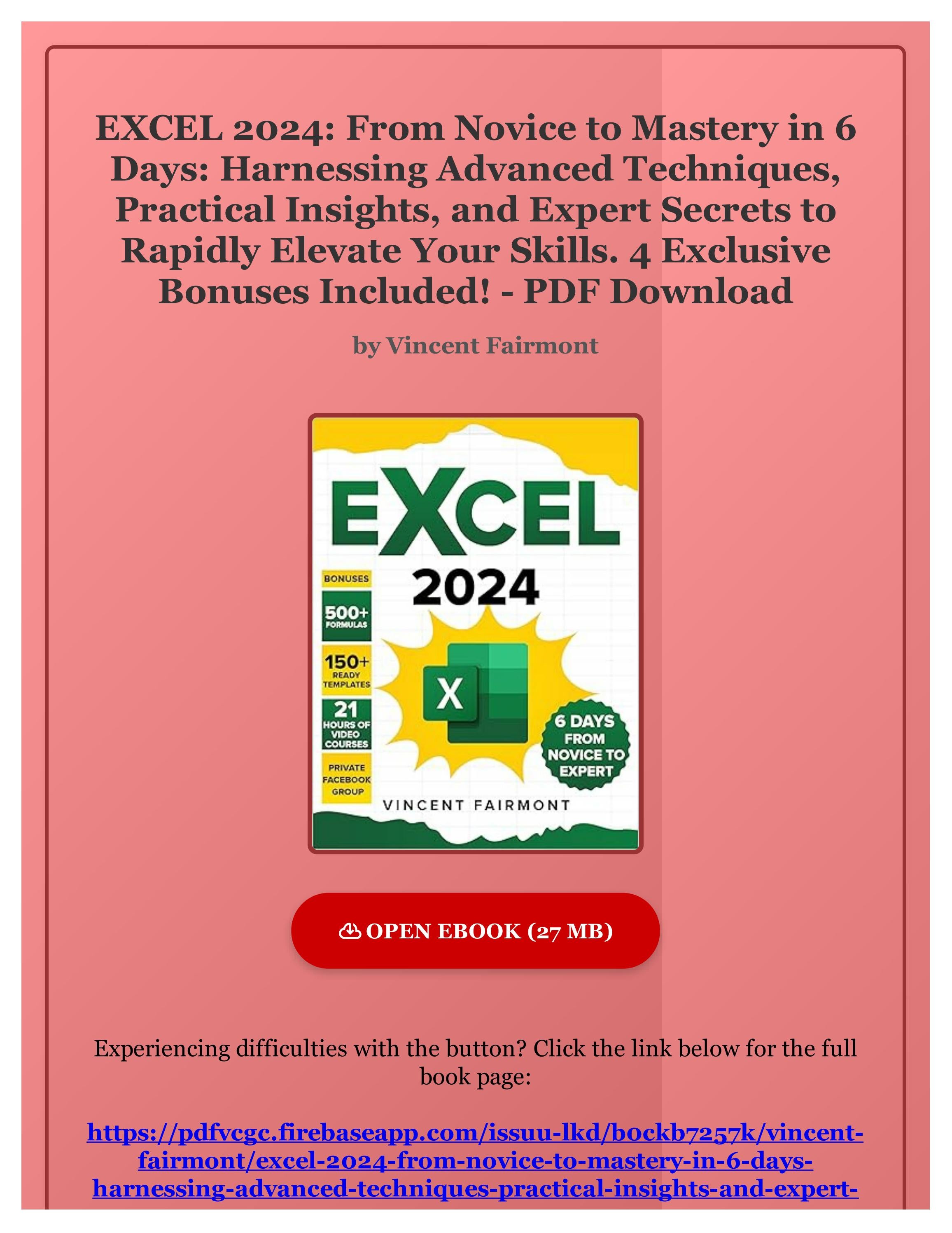 Pdf Excel 2024 From Novice To Mastery In 6 Days Harnessing Advanced Techniques Practical Pdf Excel 2024 From Novice To Mastery In 6 Days Harnessing Advanced Techniques Practical