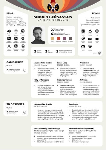 Nikolai Jónasson Game Artist Resume