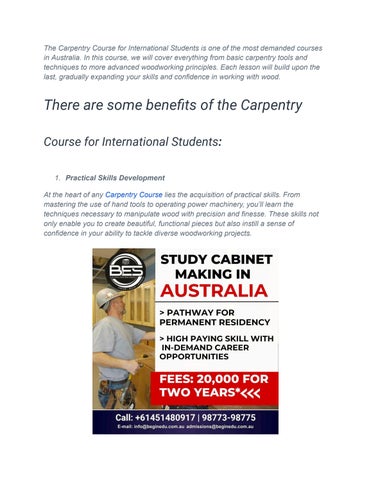 Carpentry Course for International Students by BeginEdu - Issuu