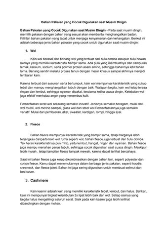 Bahan Pakaian yang Cocok Digunakan saat Musim Dingin