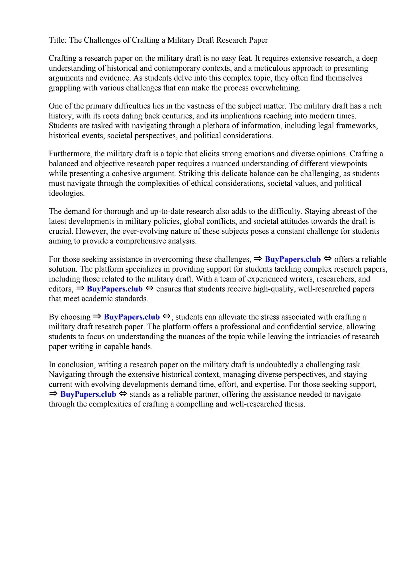 Military Draft Research Paper by Ashland Community and Technical ...