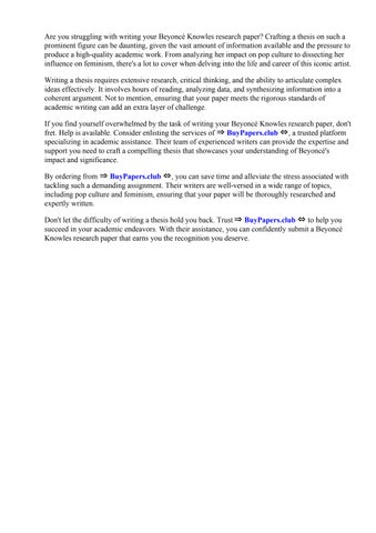 Beyonce Knowles Research Paper by National Defense University - Issuu