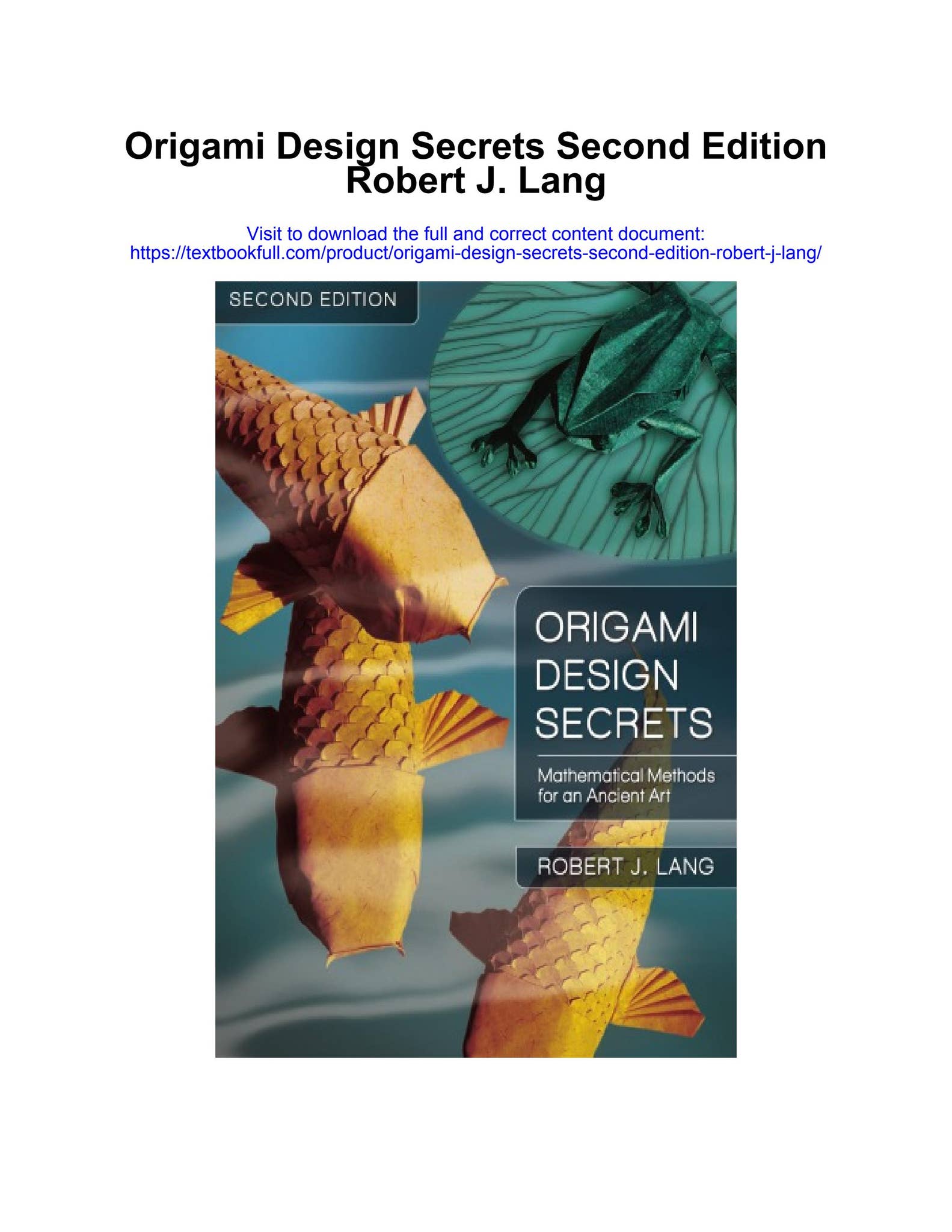 Origami design secrets second edition robert j lang by