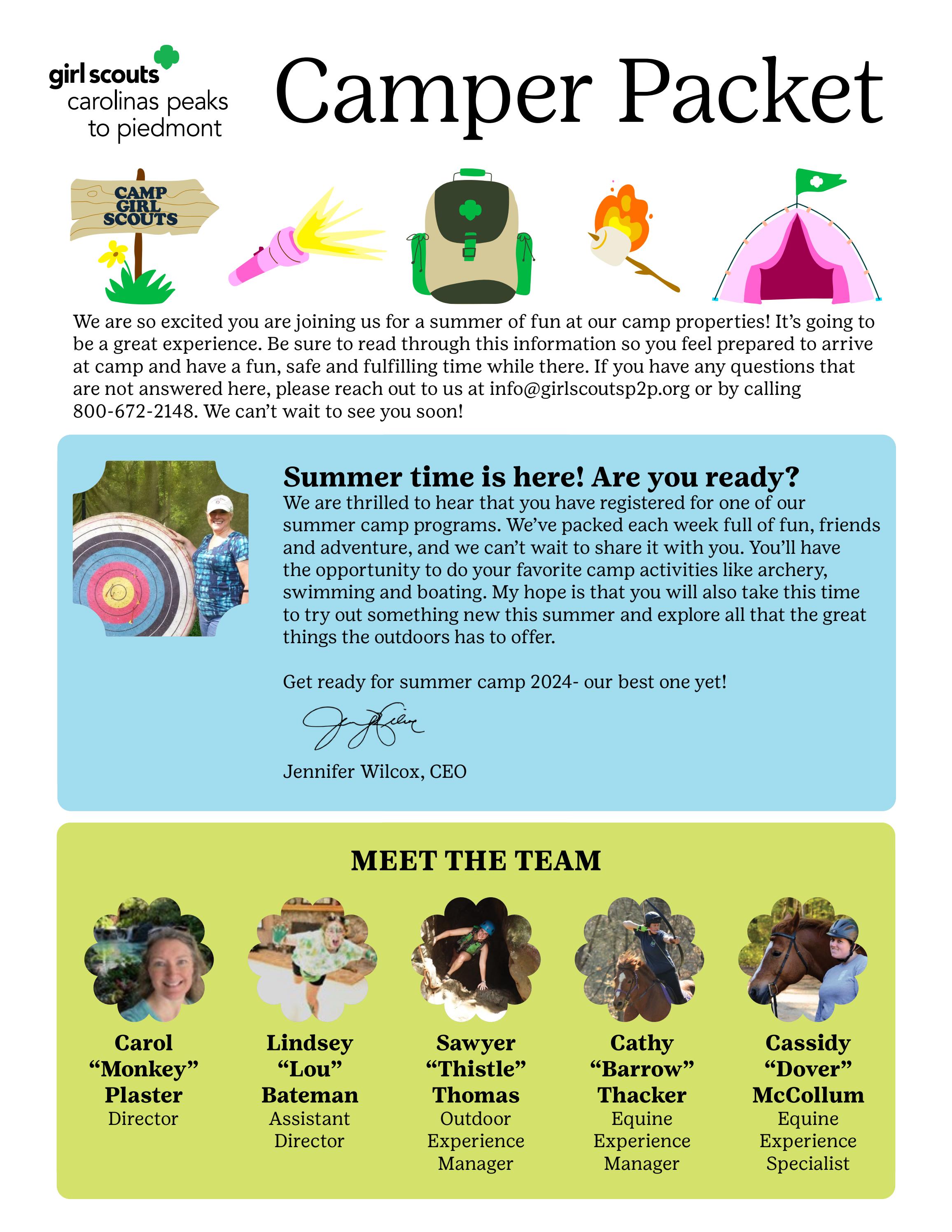 Summer Camp: Camper Packet by GSCP2P - Issuu