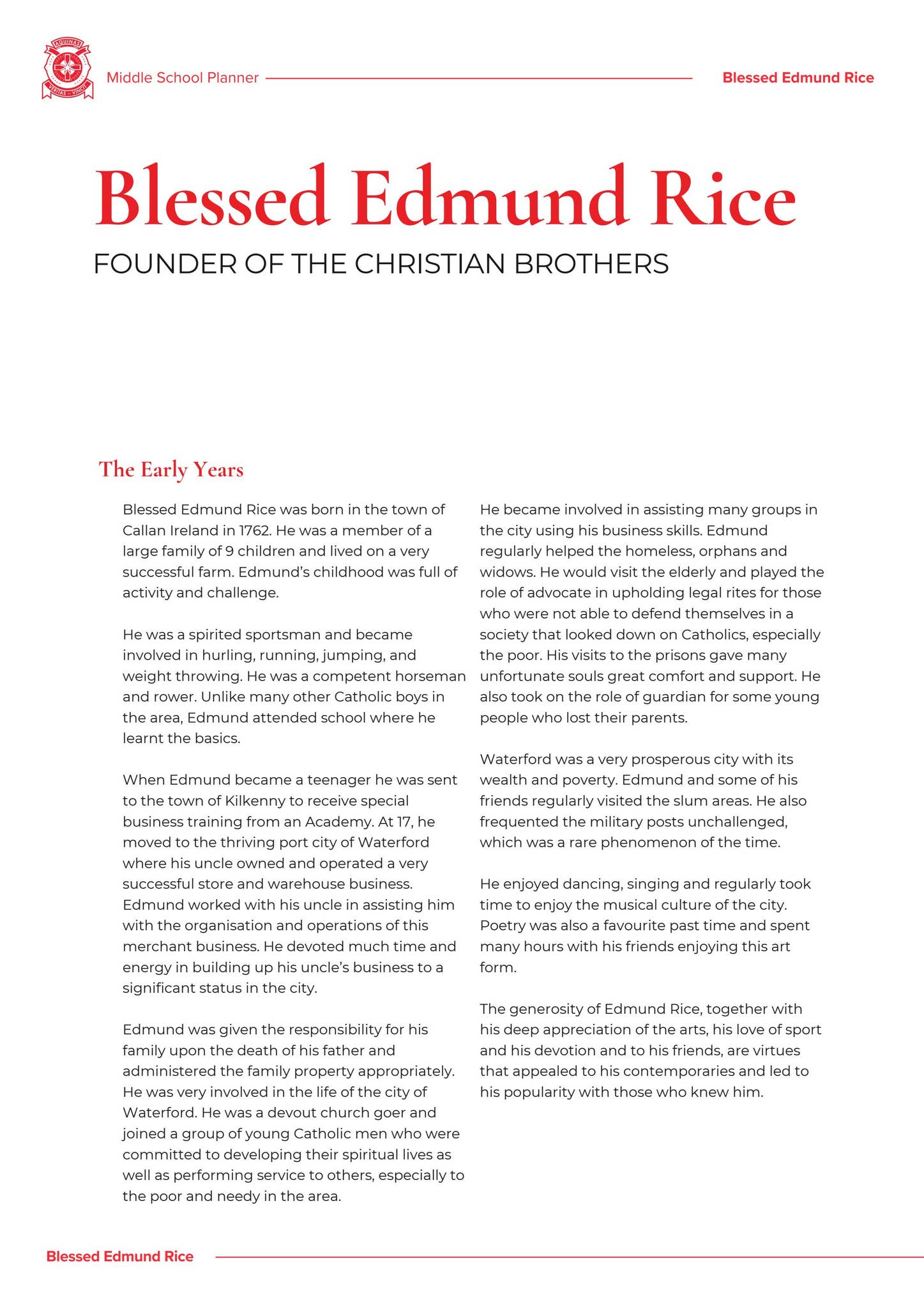 Edmud Rice Portraid Blessed Edmund Rice by Aquinas College WA - Issuu