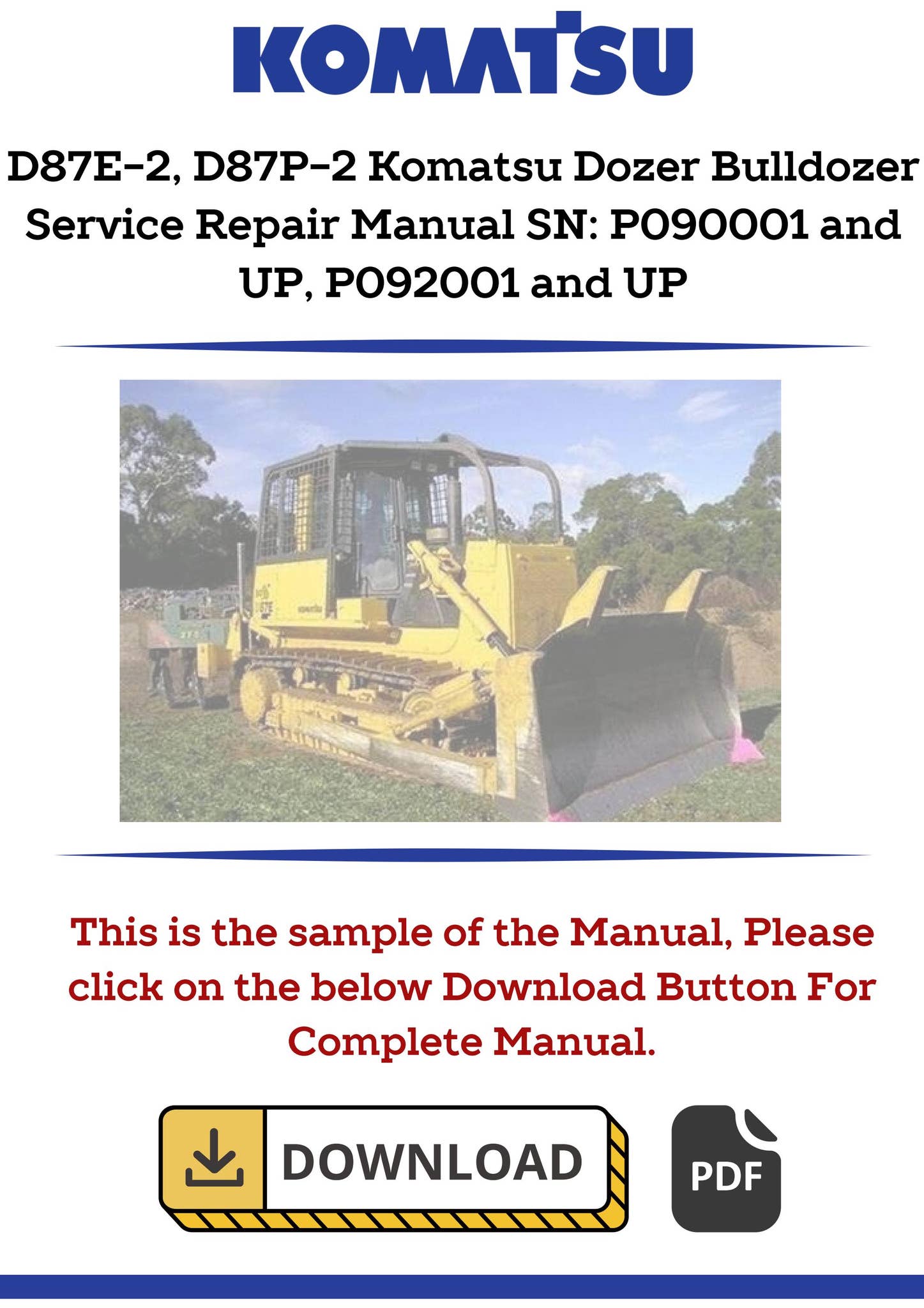 D87E-2, D87P-2 Komatsu Dozer Bulldozer Service Repair Manual