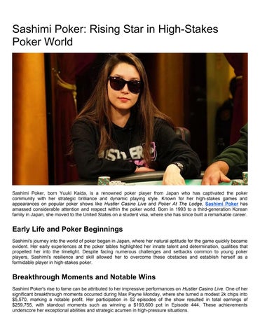 Sashimi Poker: Rising Star in High-Stakes Poker World