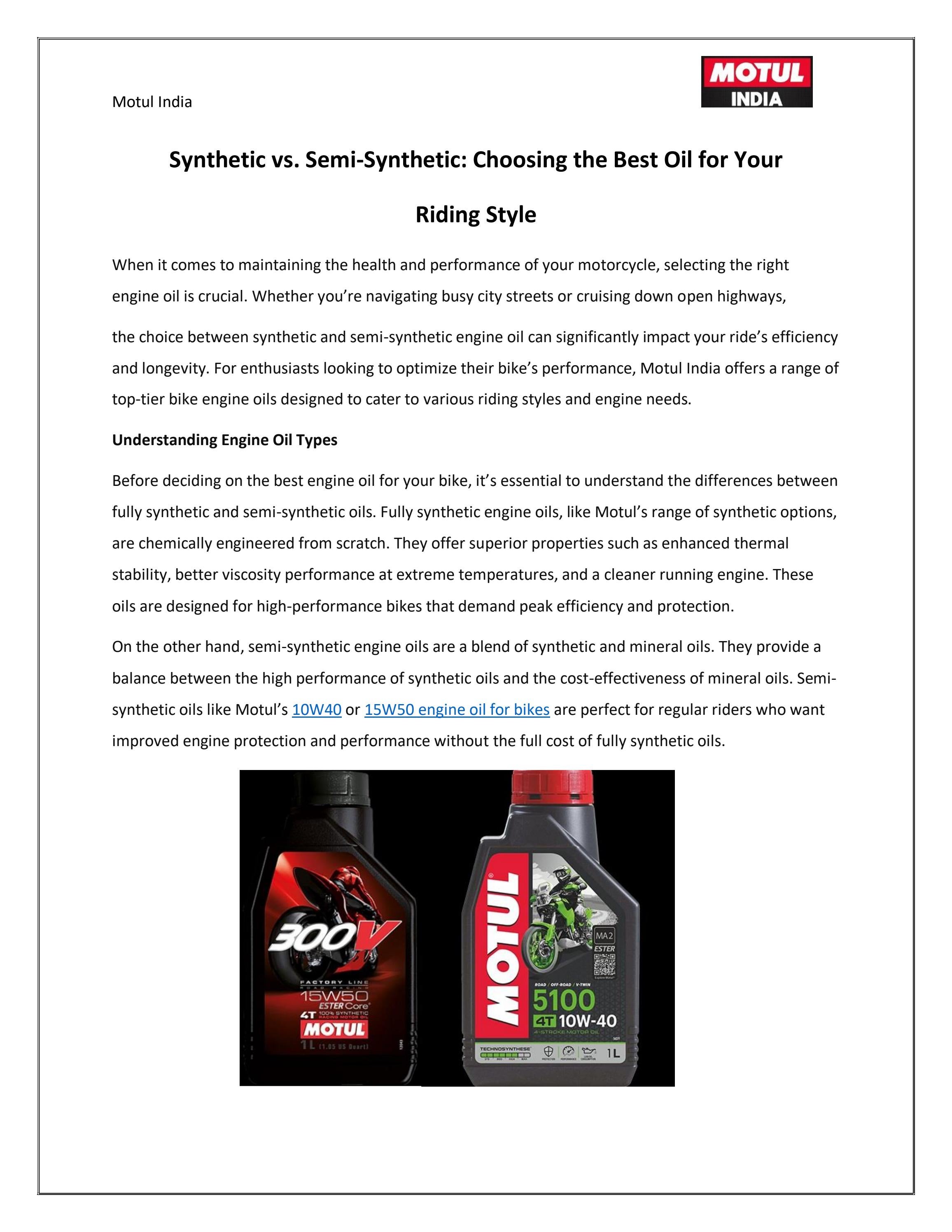 Synthetic Vs Semi Synthetic Choosing The Best Oil For Your Riding Synthetic Vs Semi Synthetic Choosing The Best Oil For Your Riding