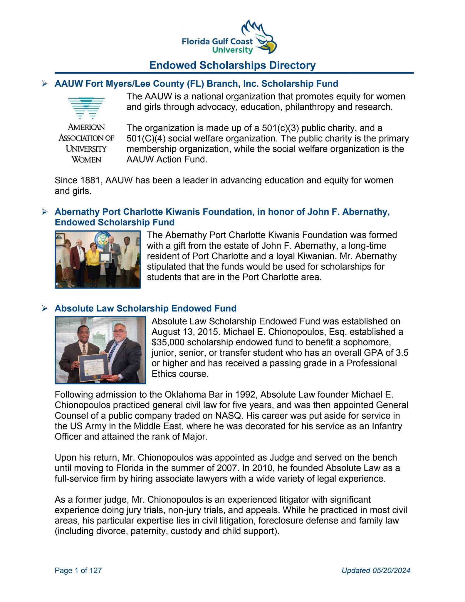 Endowed Scholarships Directory 8/2023, image size:1583x2048