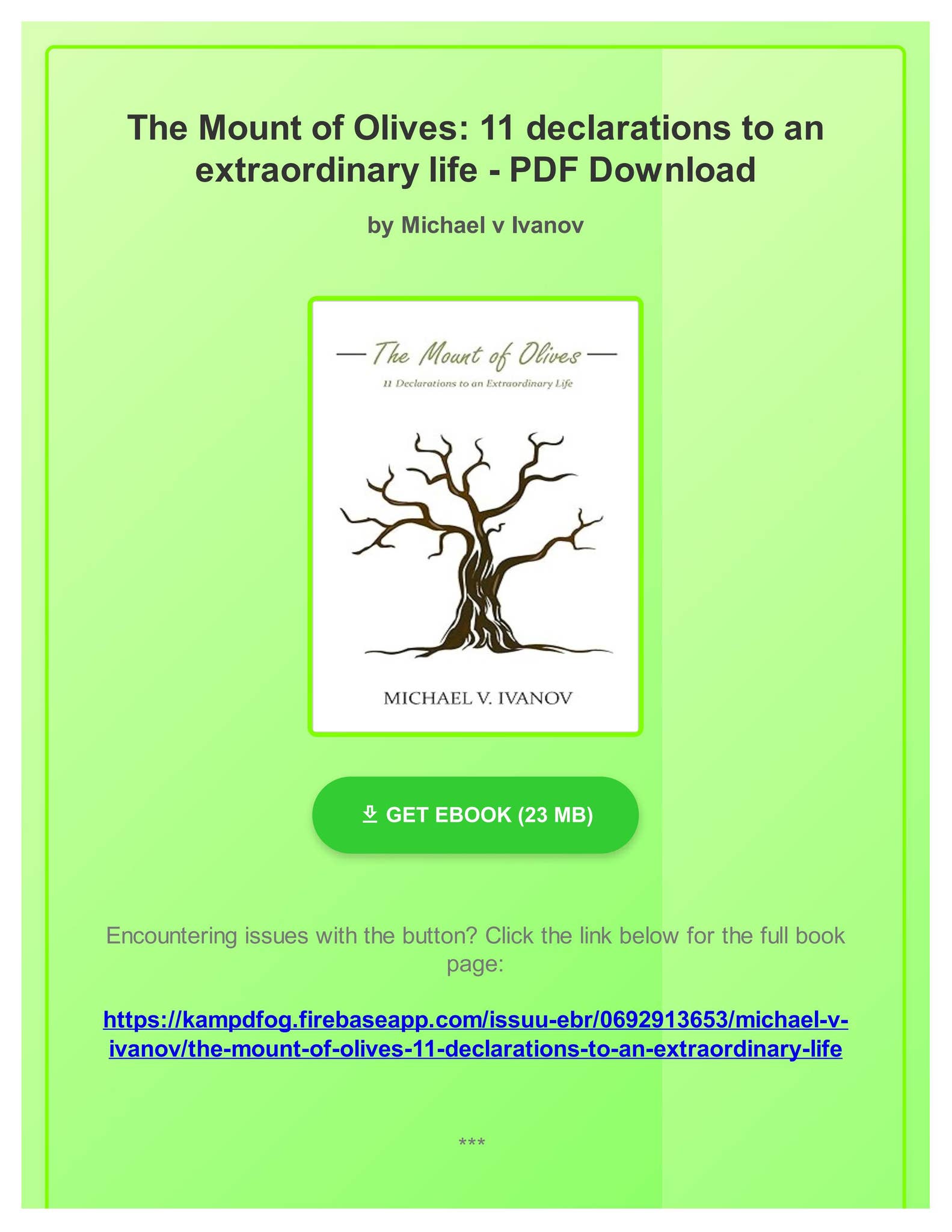 The Mount Of Olives 11 Declarations To An Extraordinary Life (PDF Ebook) The Mount of Olives: 11 declarations to an extraordinary