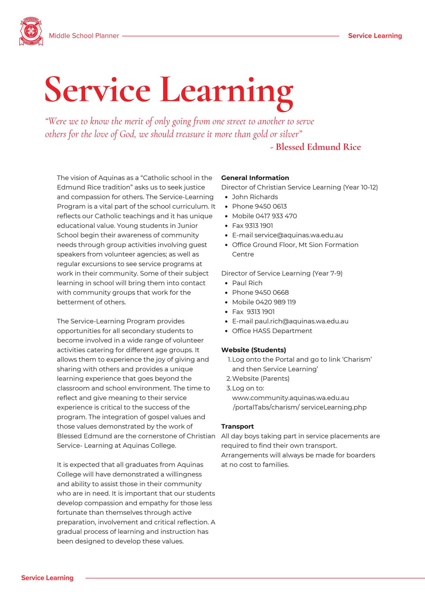 Service Learning Note Service Learning by Aquinas College WA - Issuu