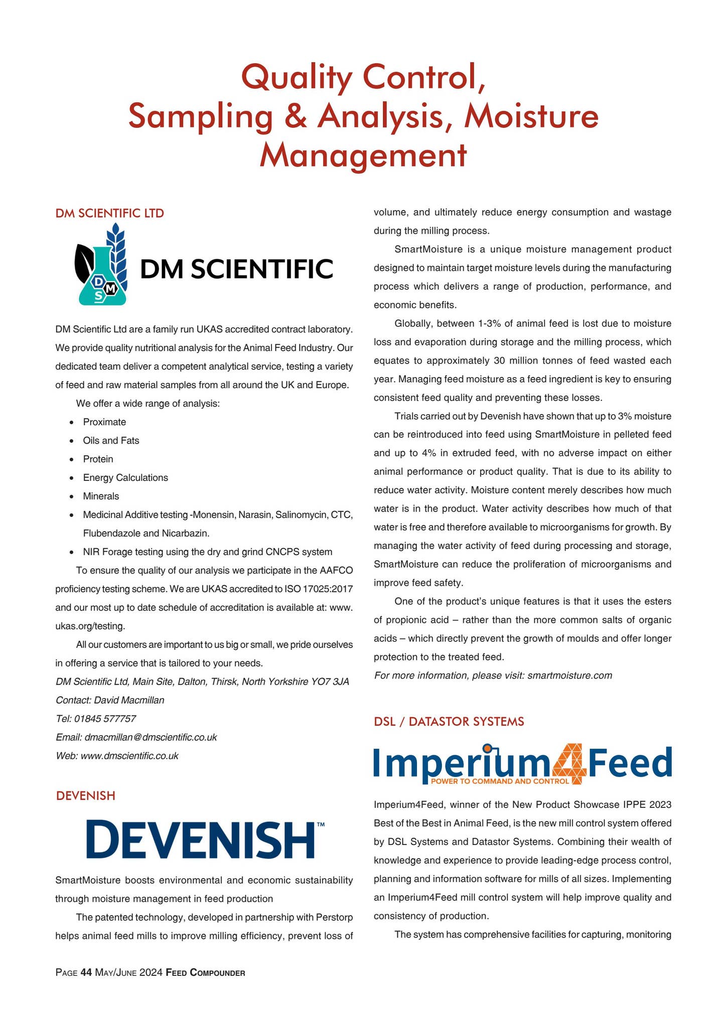 Quality Control, Sampling & Analysis, Moisture Management by Feed ...