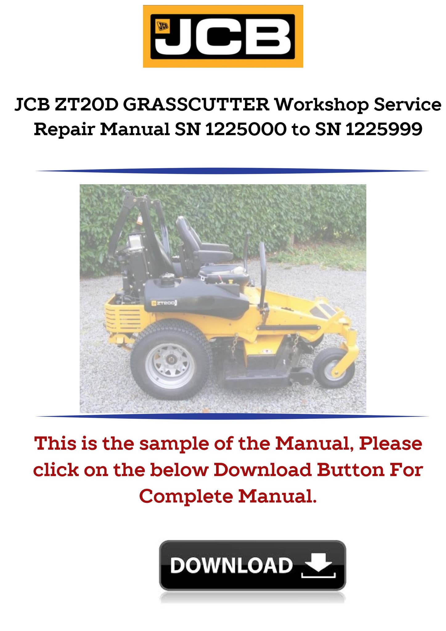 JCB ZT20D GRASSCUTTER Workshop Service Repair Manual SN