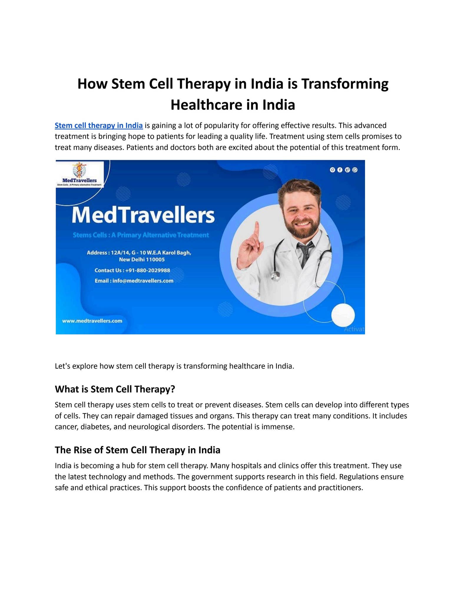 stem cell therapy in india by Medtravellers - Issuu
