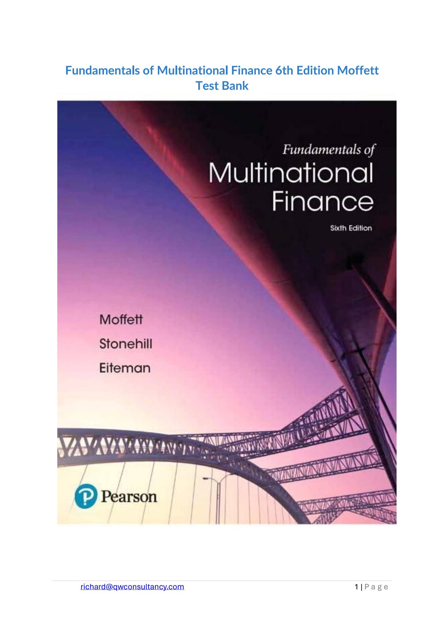 Fundamentals of Multinational Finance 6th Edition Moffett Test