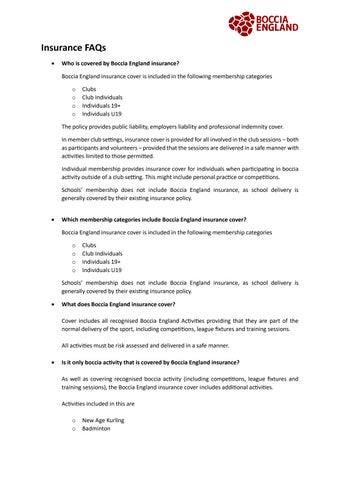 Boccia England Insurance FAQs by BocciaEngland - Issuu