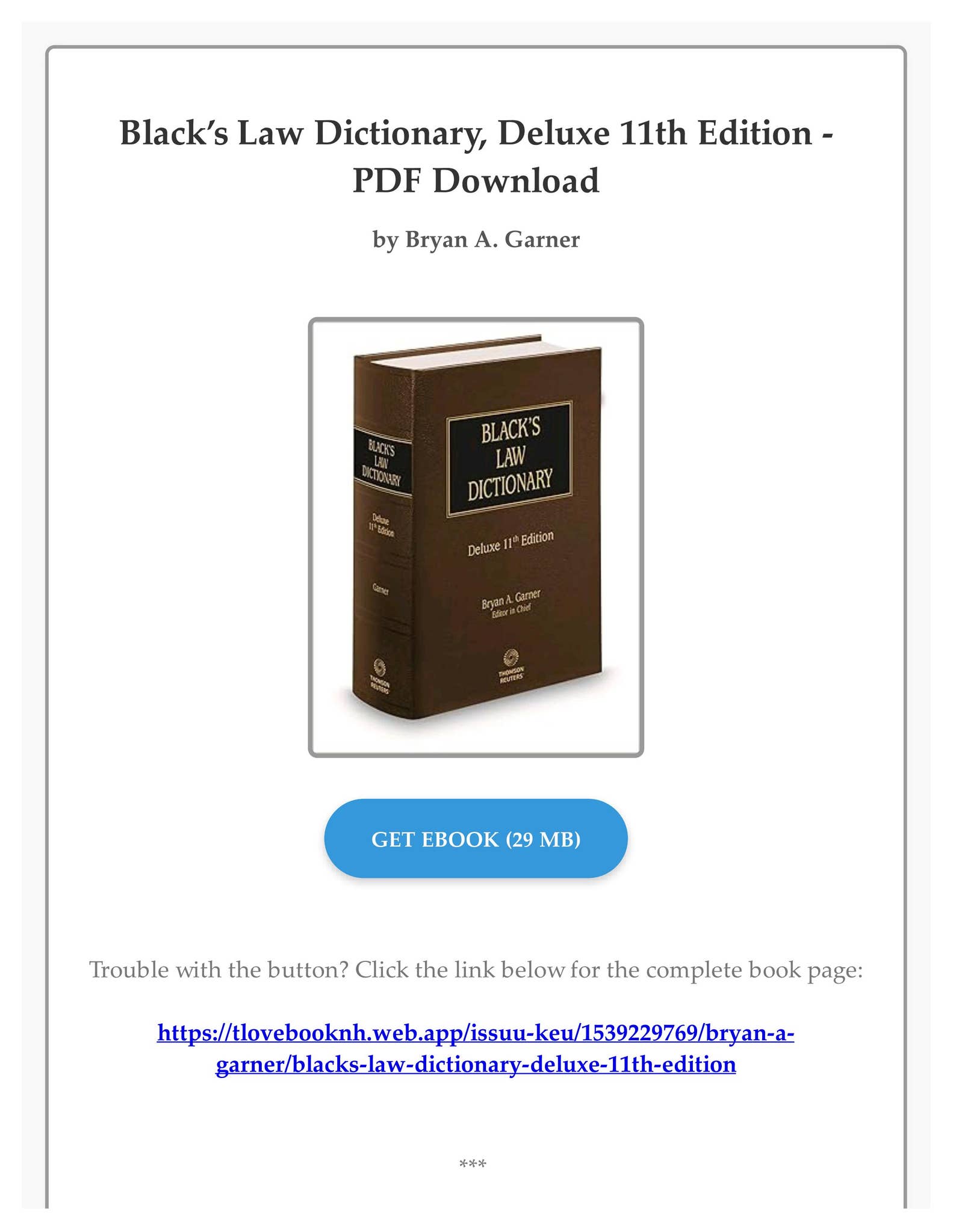 PDF Black's Law Dictionary, Deluxe 11th Edition by Bryan A