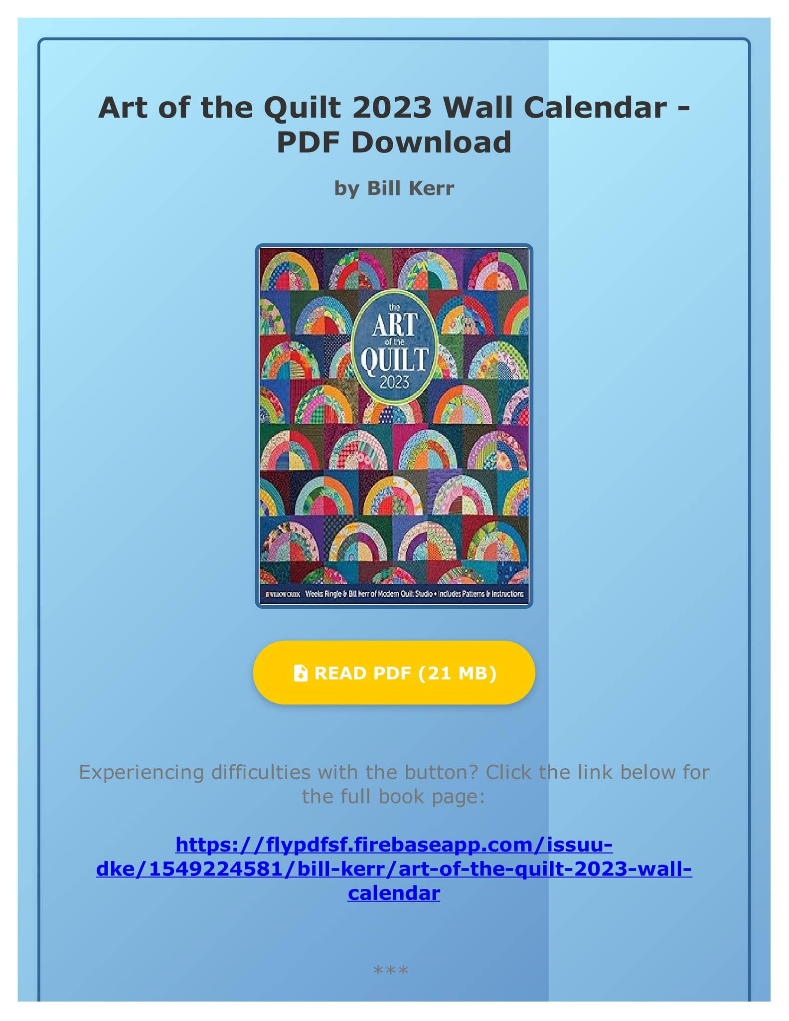 EBOOK Art of the Quilt 2023 Wall Calendar by Bill Kerr by