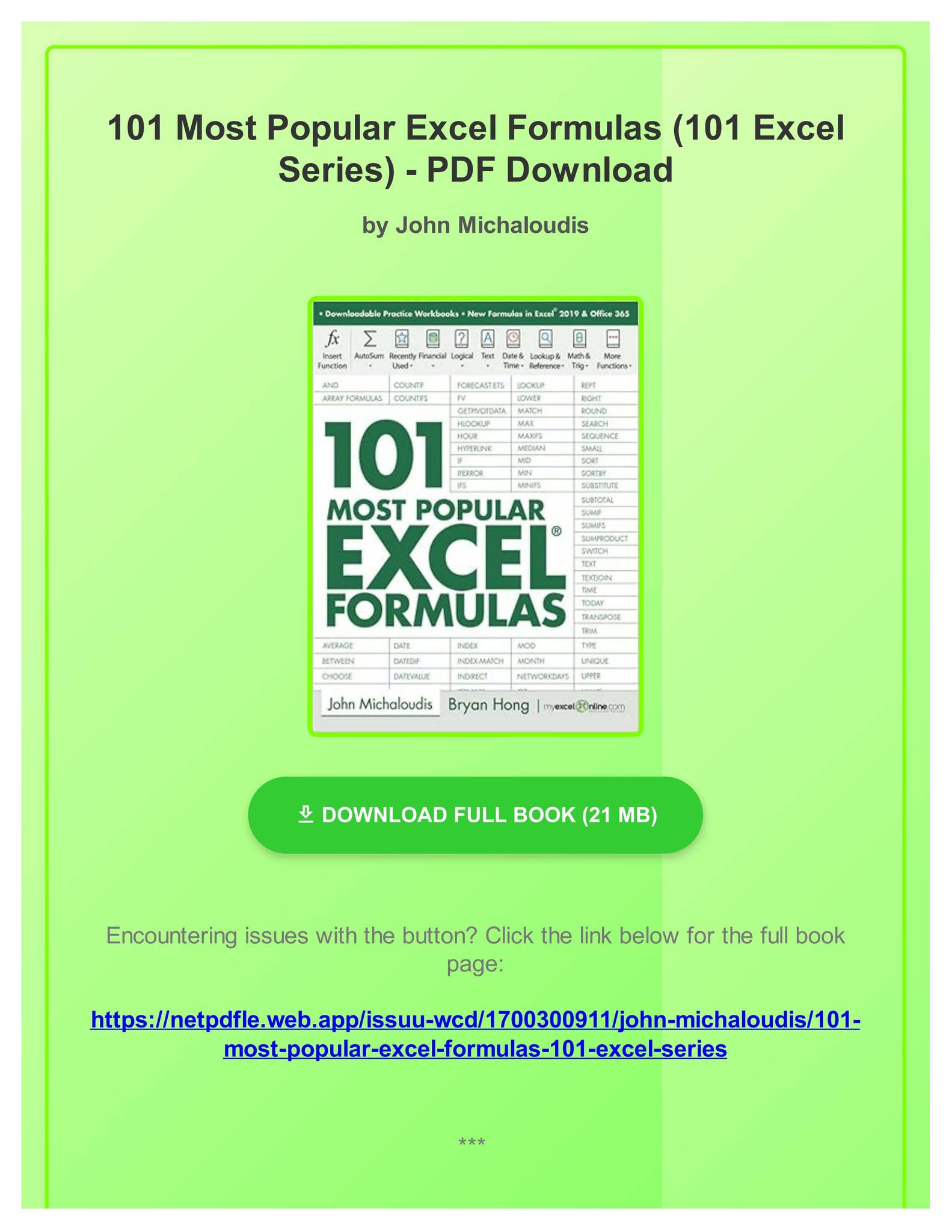 Pdf Free 101 Most Popular Excel Formulas (101 Excel Series) by John ...