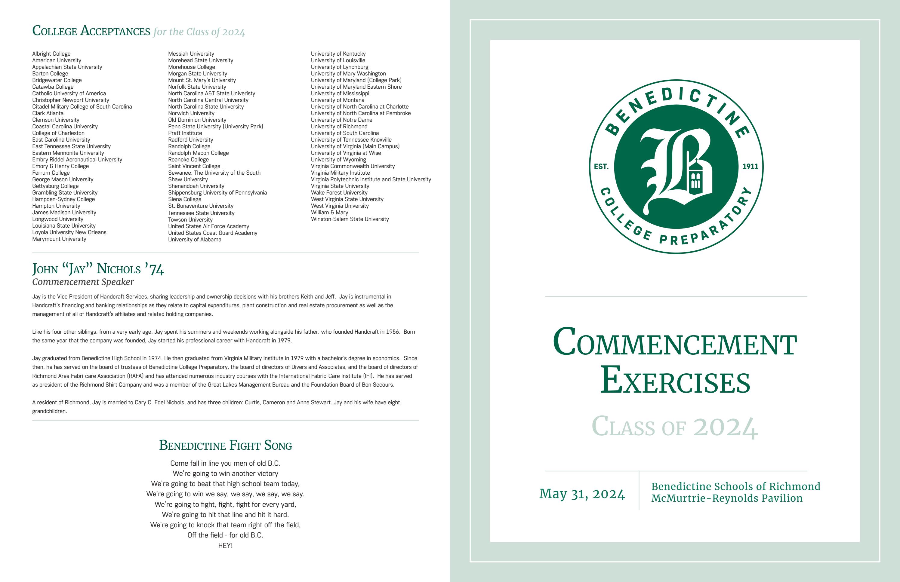 BCP Commencement Program by Benedictine Schools of Richmond - Issuu