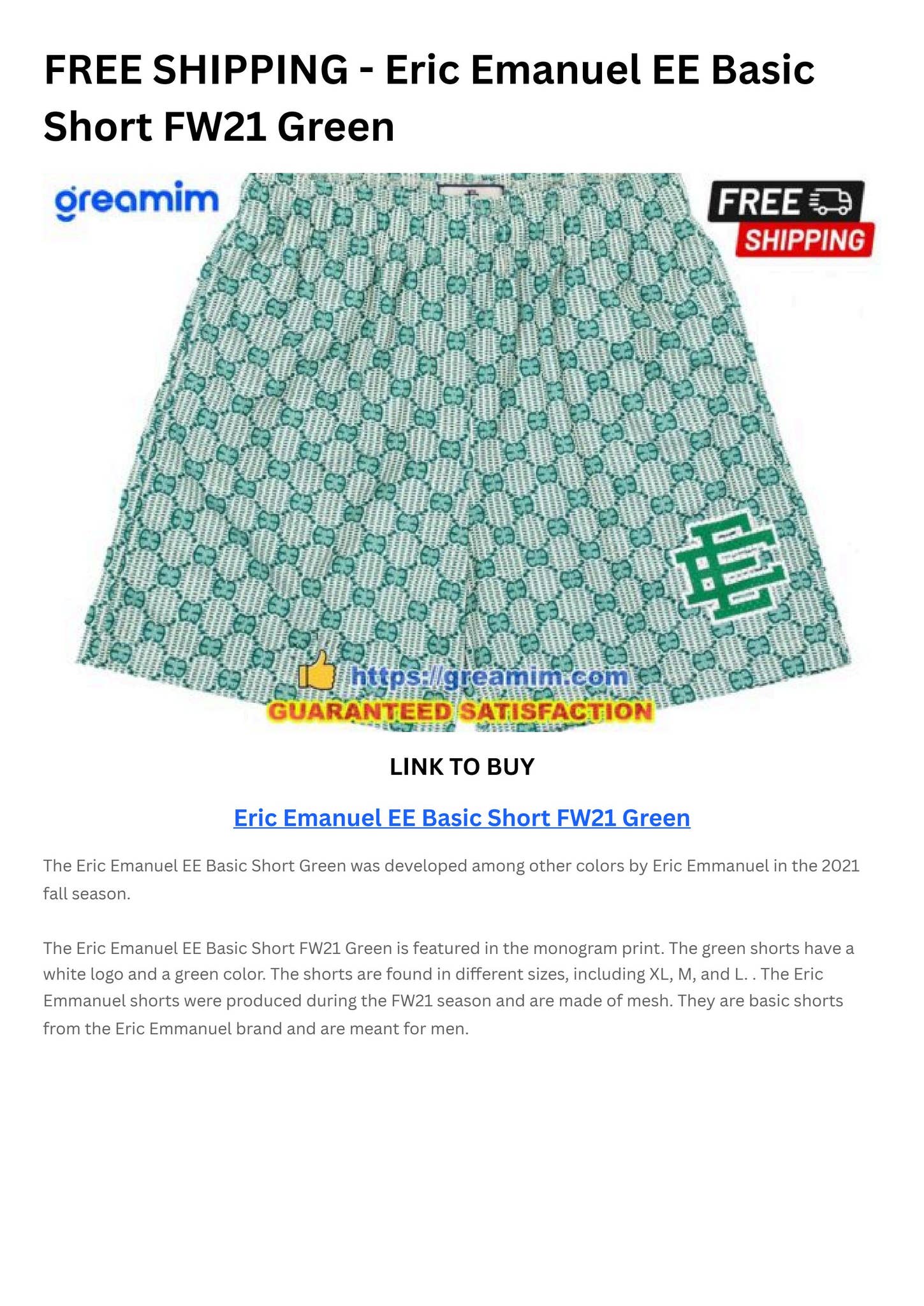 Eric Emanuel EE Basic Short FW21 Green by 94kfashion - Issuu