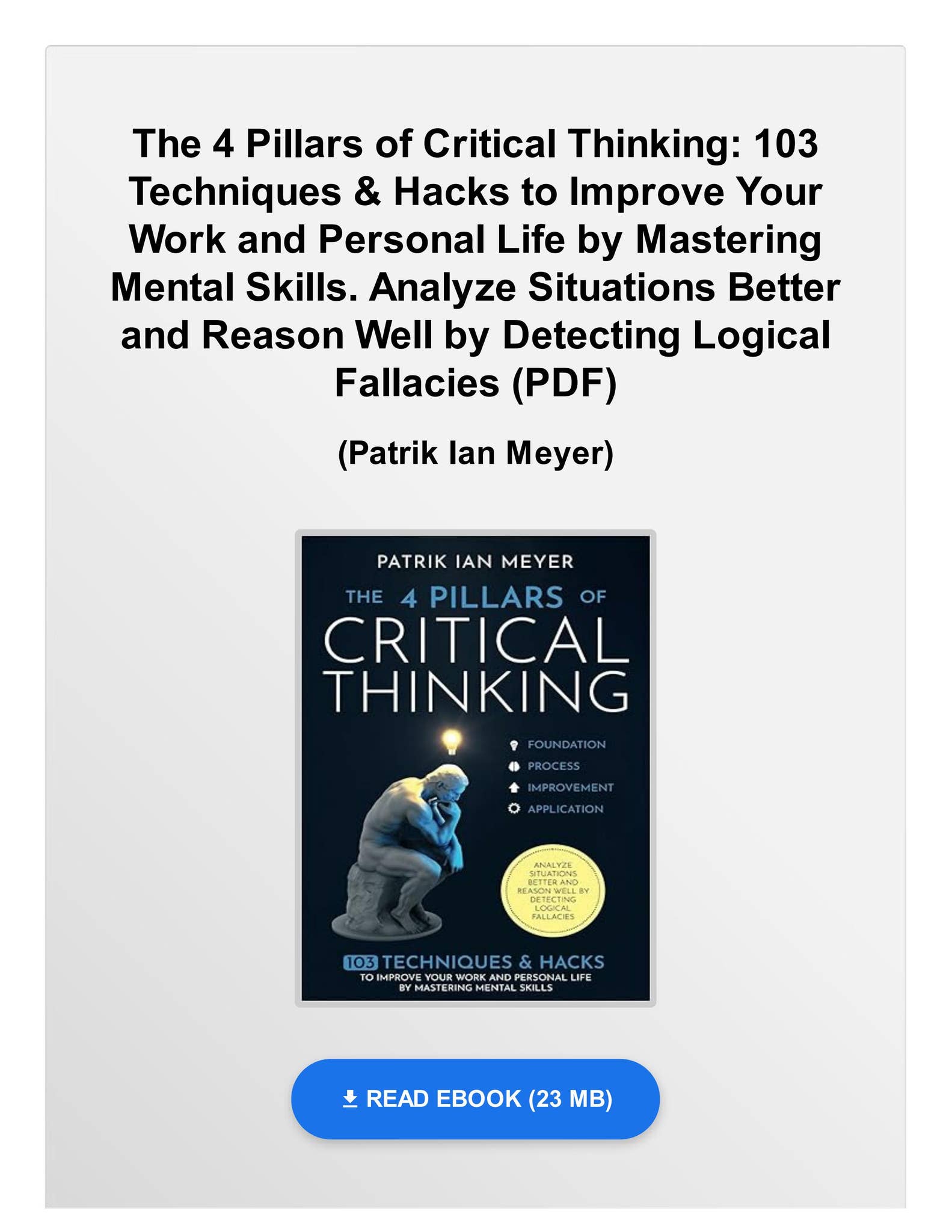 FREE PDF The 4 Pillars of Critical Thinking: 103 Techniques