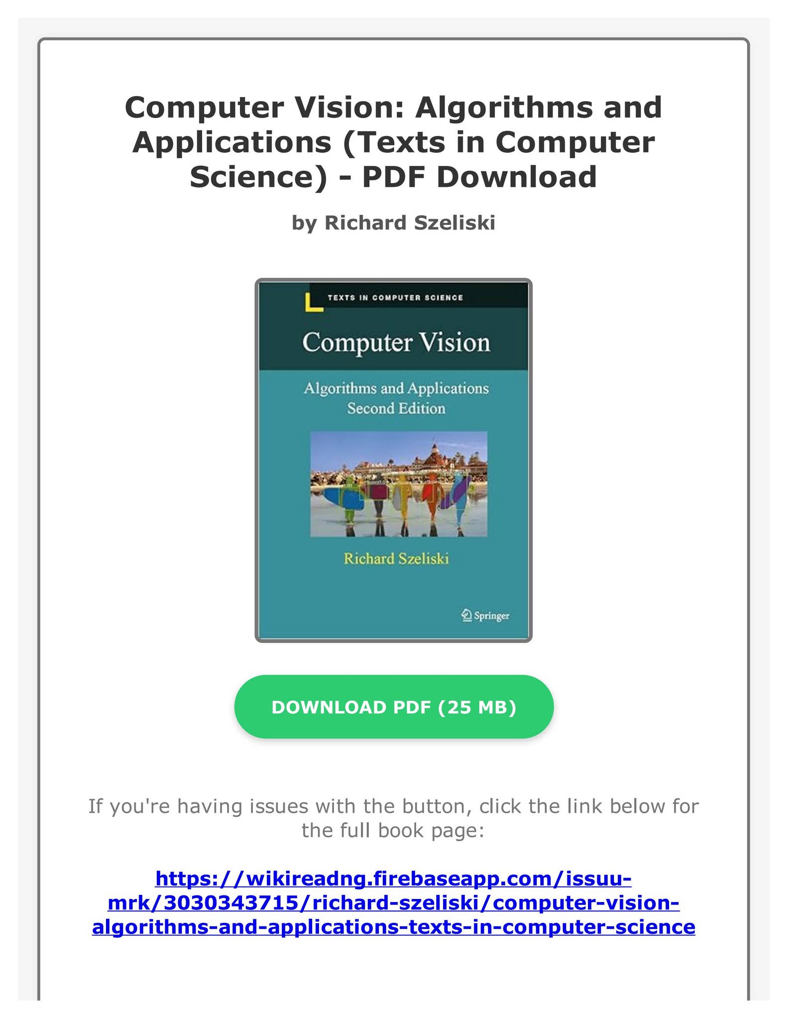 コンピュータ・IT Computer Vision Algorithms/Applications Computer Vision: Algorithms and Applications (Texts in
