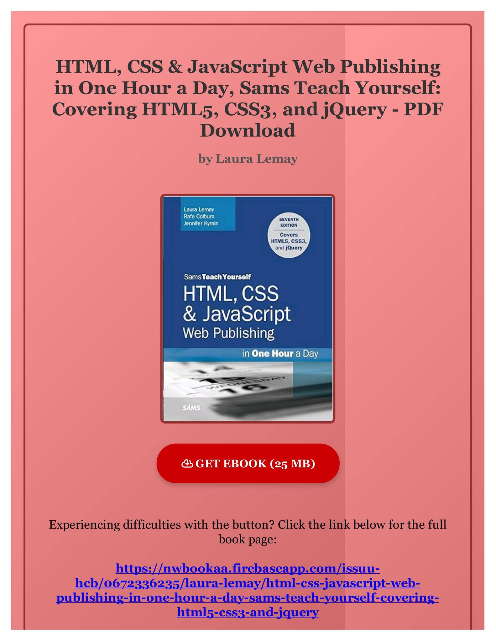PDF EBOOK HTML, CSS & JavaScript Web Publishing in One Hour a Day, Sams ...