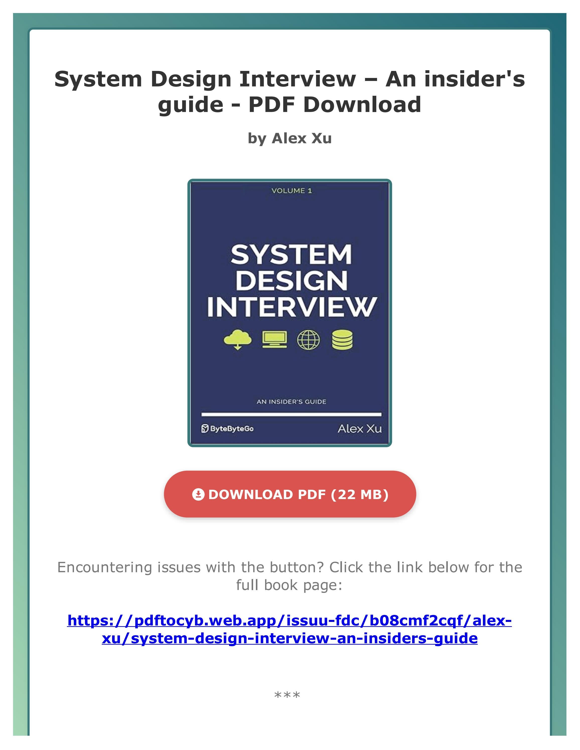 (Ebook) System Design Interview – An insider's guide by Alex Xu by ...