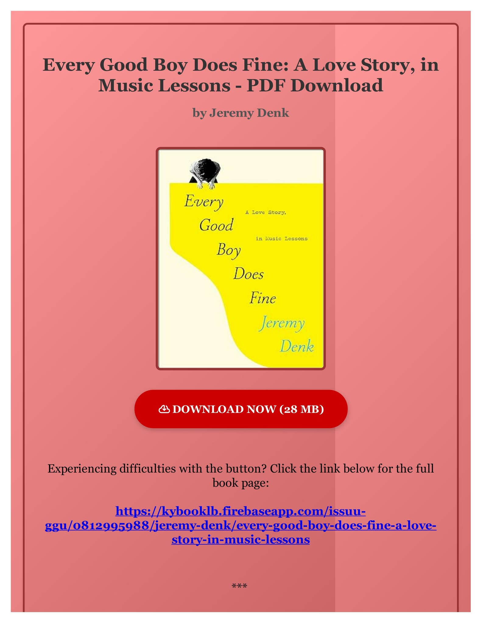 (PDF) Every Good Boy Does Fine: A Love Story, in Music Lessons by ...