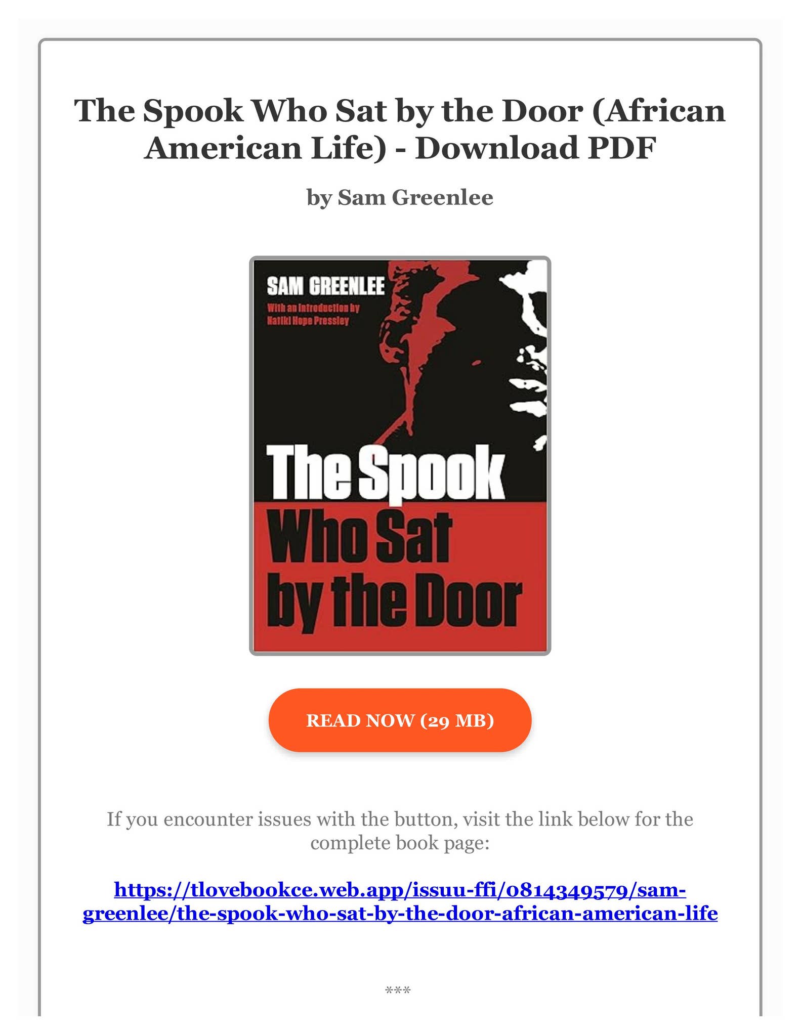 Spook Who Sat By The Door Audiobook [PDF The Spook Who Sat by the Door (African American Life) by Sam