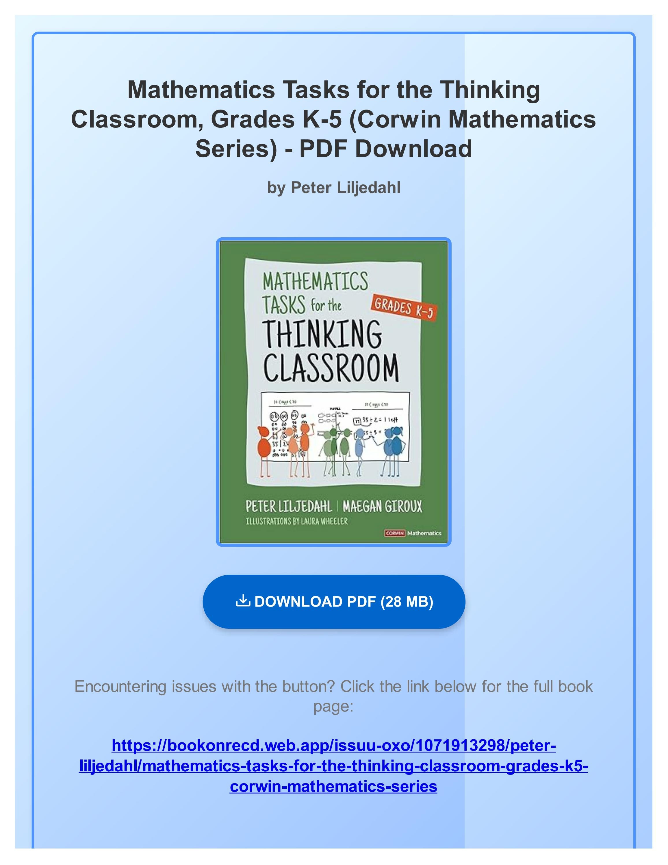Epub mathematics tasks for the thinking classroom grades k 5 corwin