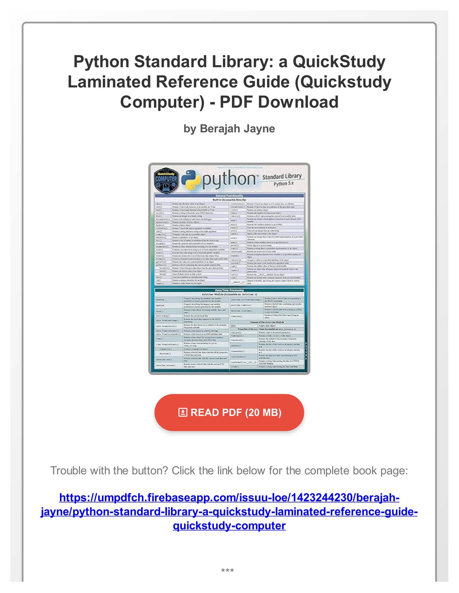 PDF Python Standard Library: a QuickStudy Laminated Reference Guide ...