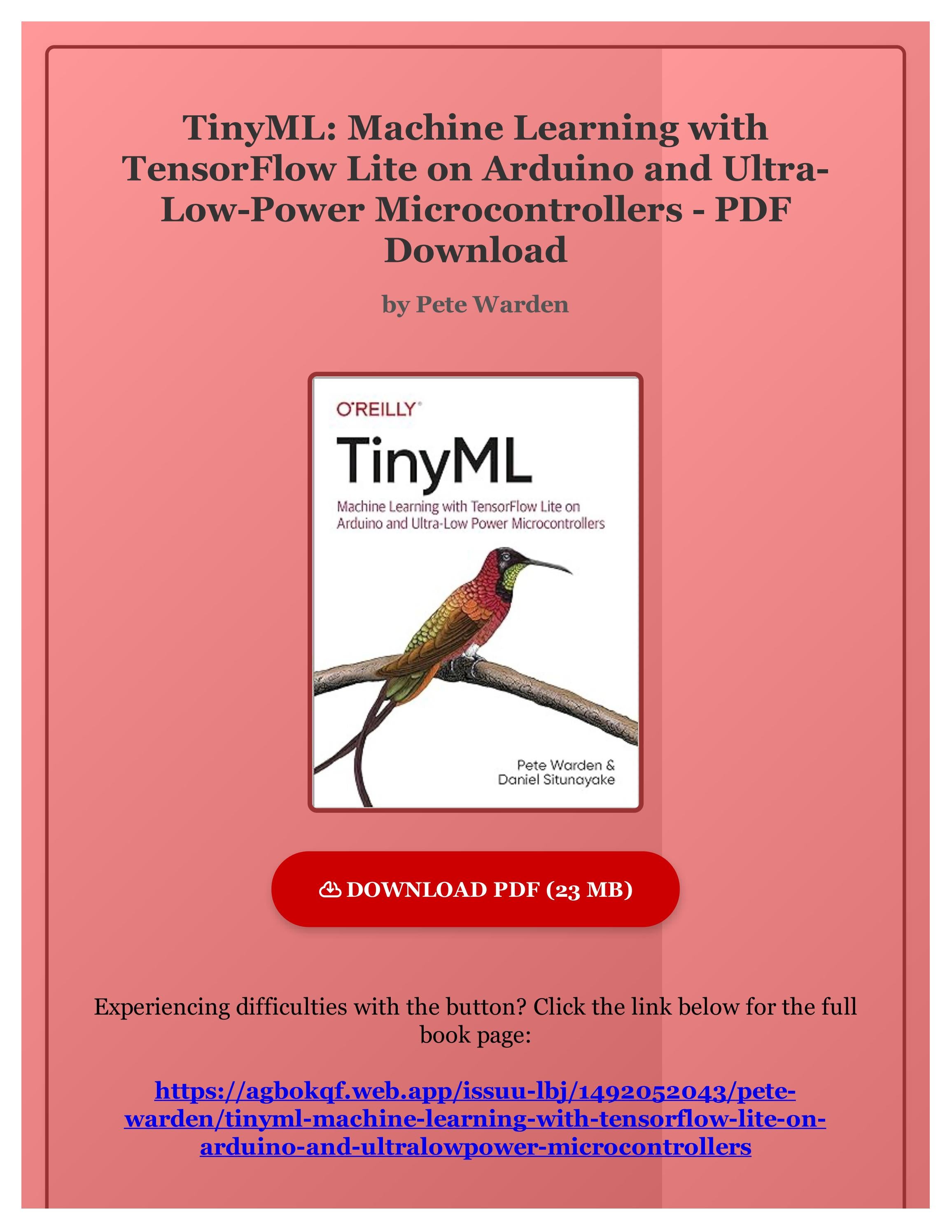 PDF FREE TinyML: Machine Learning with TensorFlow Lite on Arduino and ...