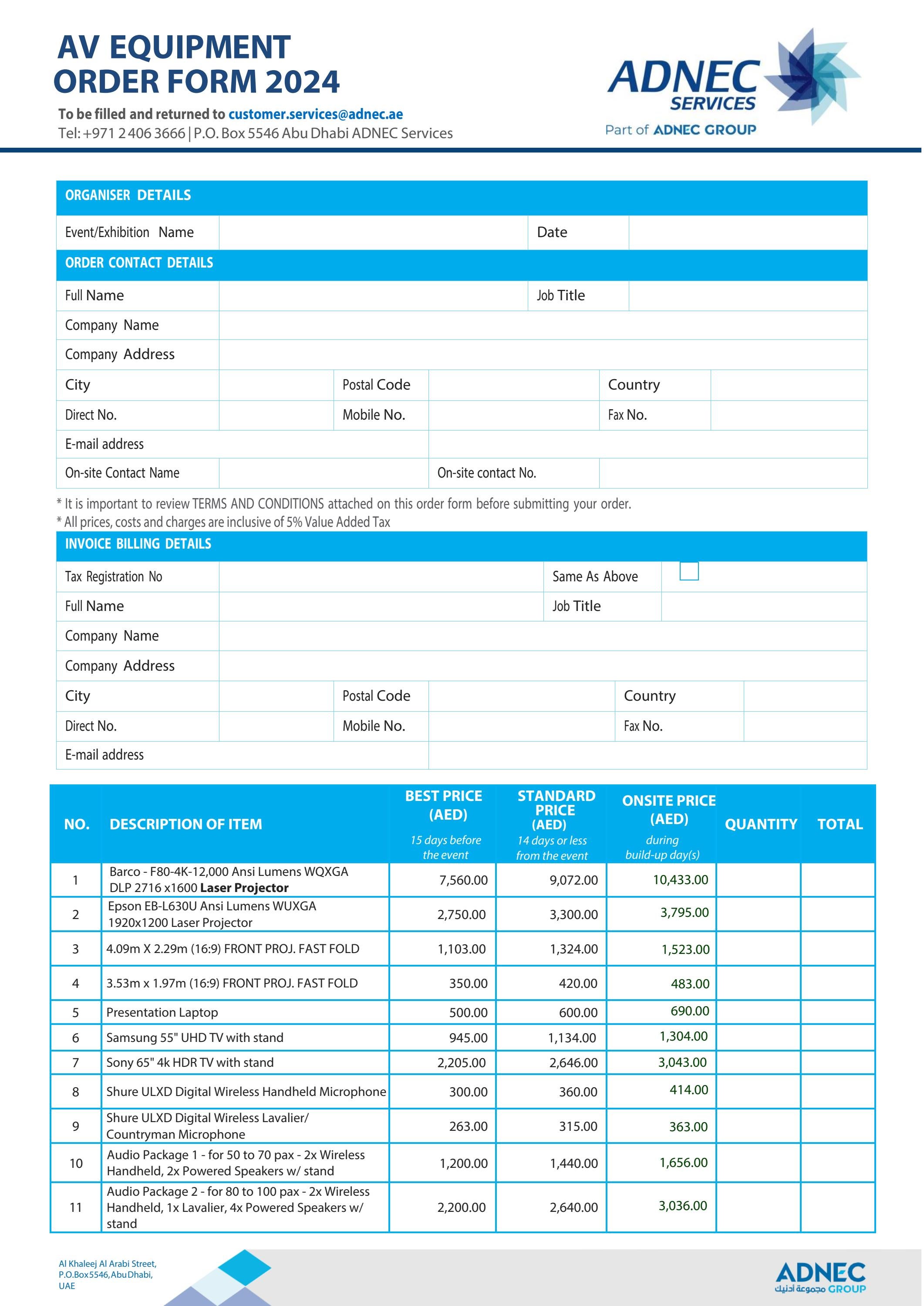 AV EQUIPMENT ORDER FORM - ADNEC SERVICEE 2024 by ADNEC Group - Issuu
