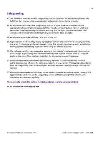 North London Collegiate 教育 - Inspection Report 第 12 页