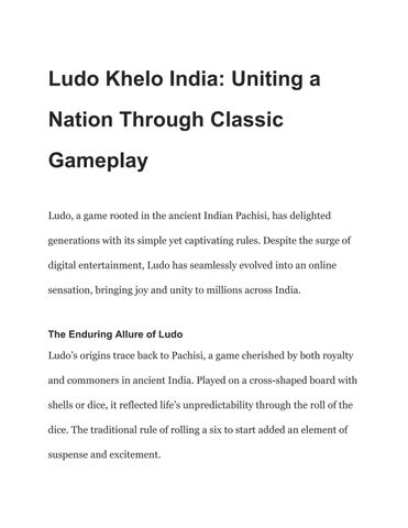Ludo Khelo India: Uniting a Nation Through Classic Gameplay