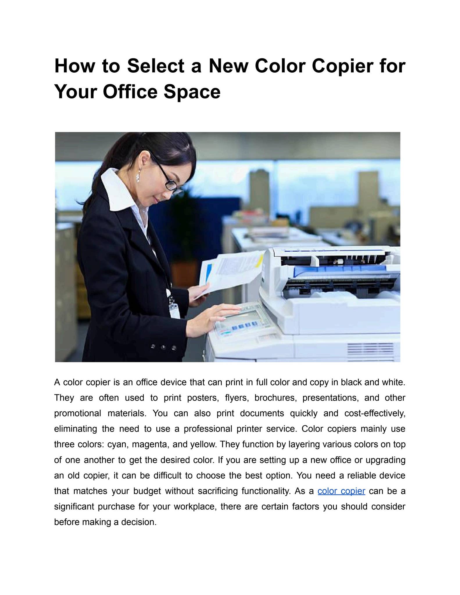How to Select a New Color Copier for Your Office Space by ...