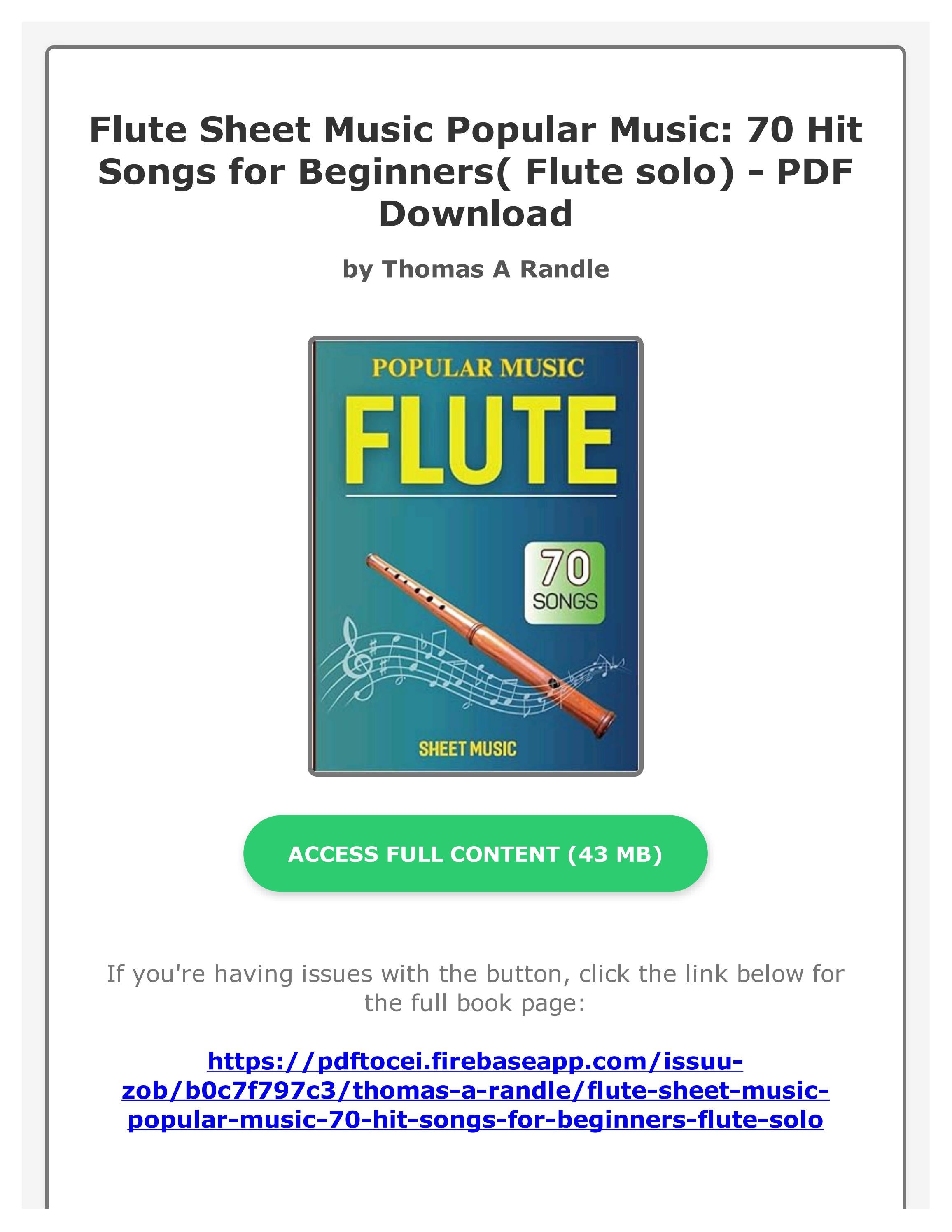 (Ebook) Flute Sheet Music Popular Music: 70 Hit Songs for Beginners ...