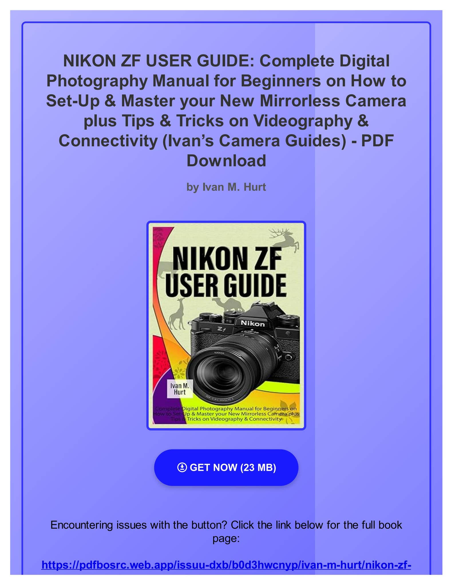 PDF NIKON ZF USER GUIDE: Complete Digital Photography Manual for