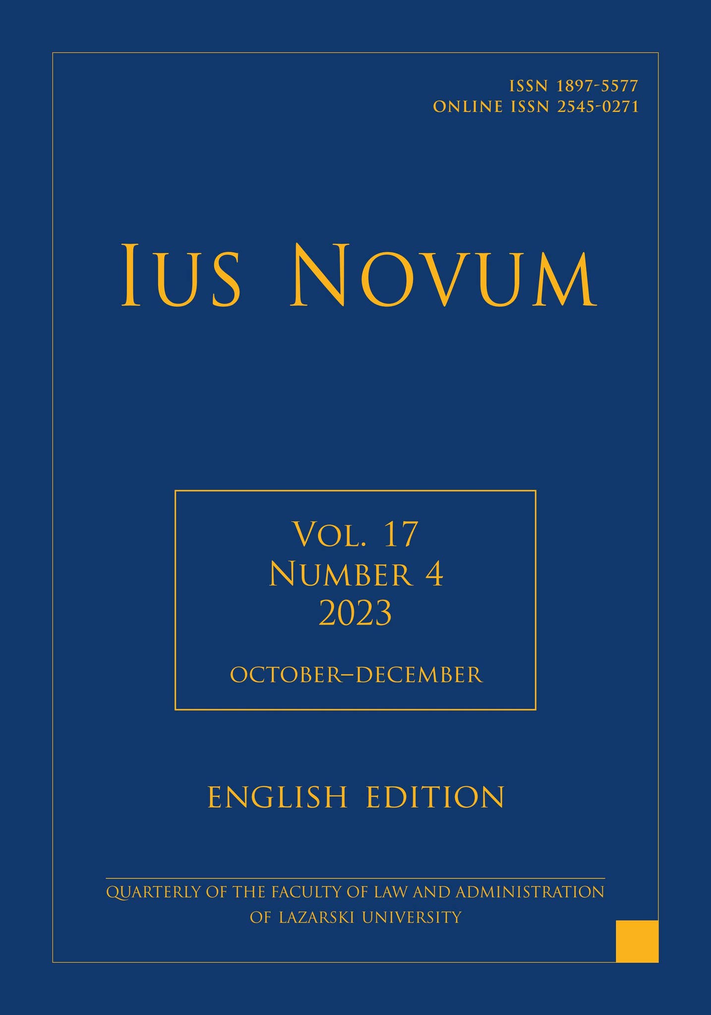 Ius Novum 4/2023 by Publishing House of the Lazarski University - Issuu