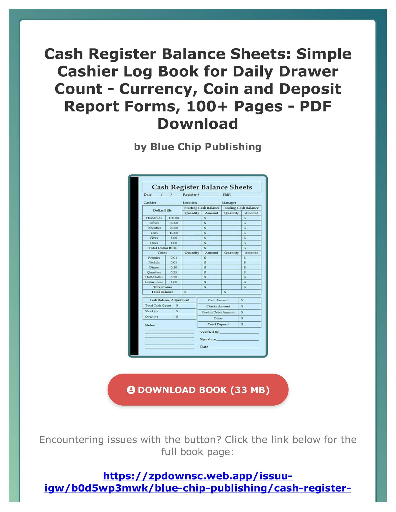 (Free PDF) Cash Register Balance Sheets: Simple Cashier Log Book for ...