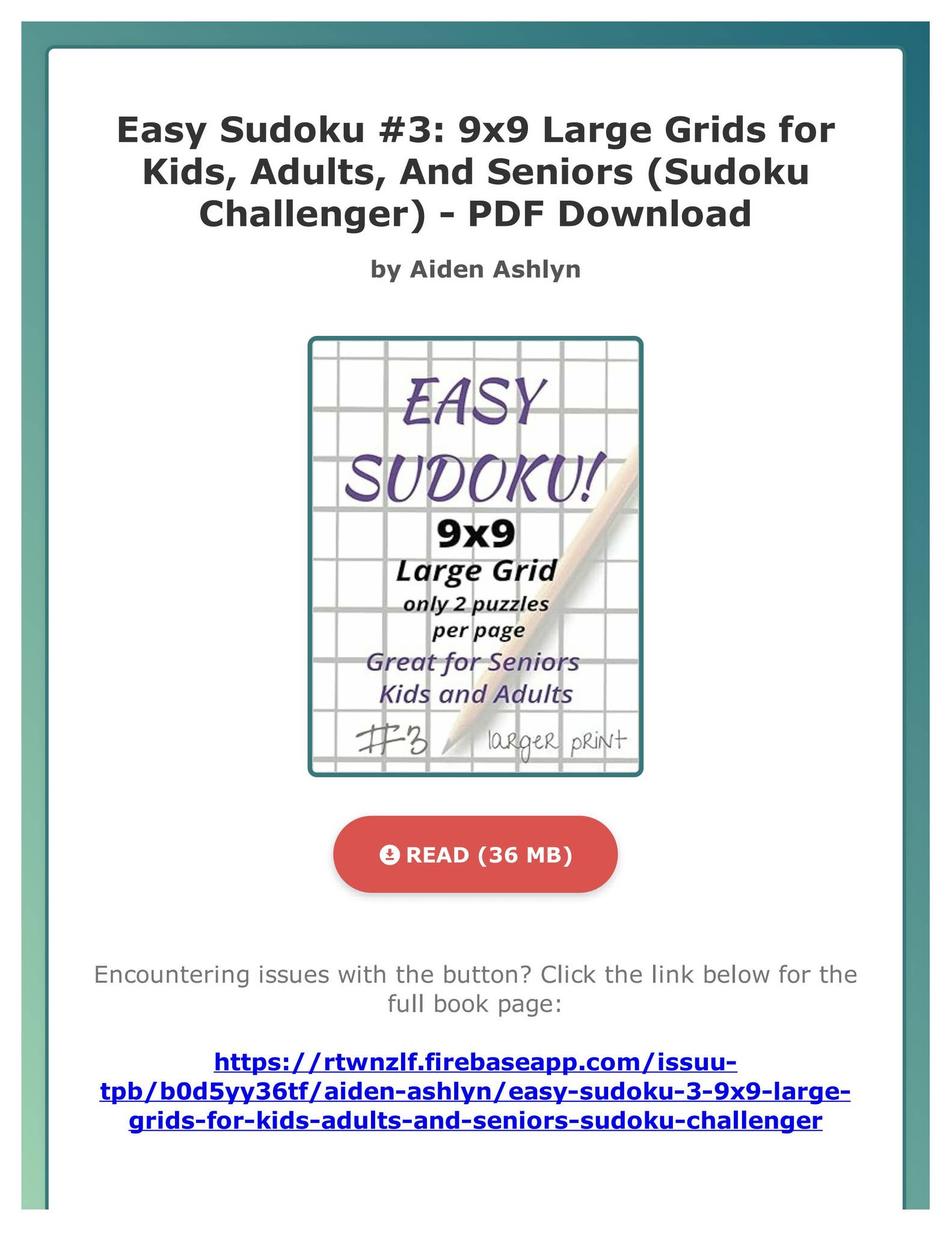 (Ebook) Easy Sudoku #3: 9x9 Large Grids for Kids, Adults, And Seniors