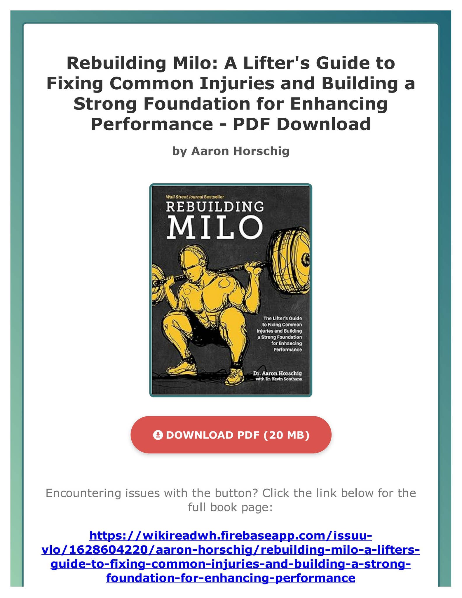 Rebuilding Milo　（マイロの再建）　Aaron Horschig Rebuilding Milo （マイロの再建） Aaron Horschig Rebuilding