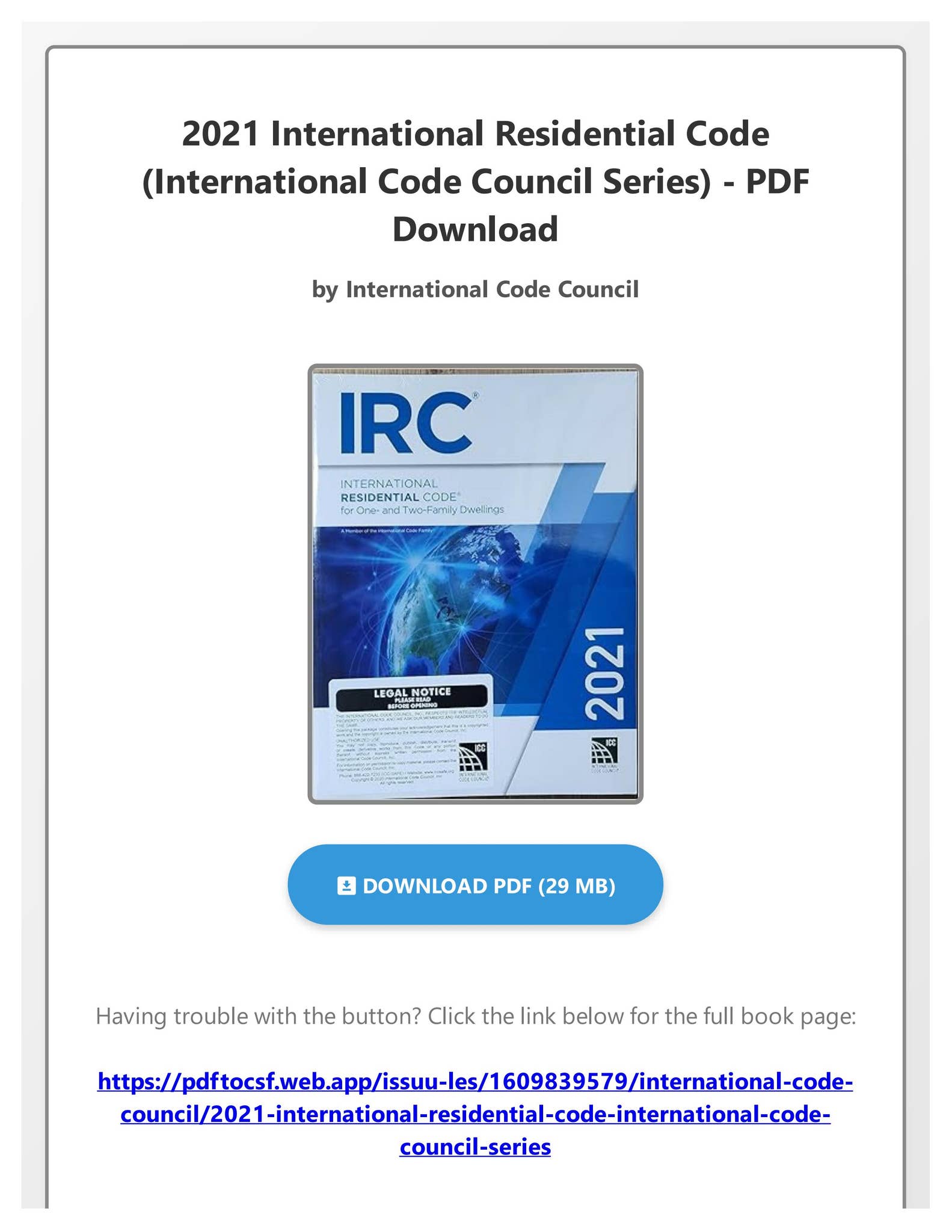PDF 2021 International Residential Code (International Code Council ...