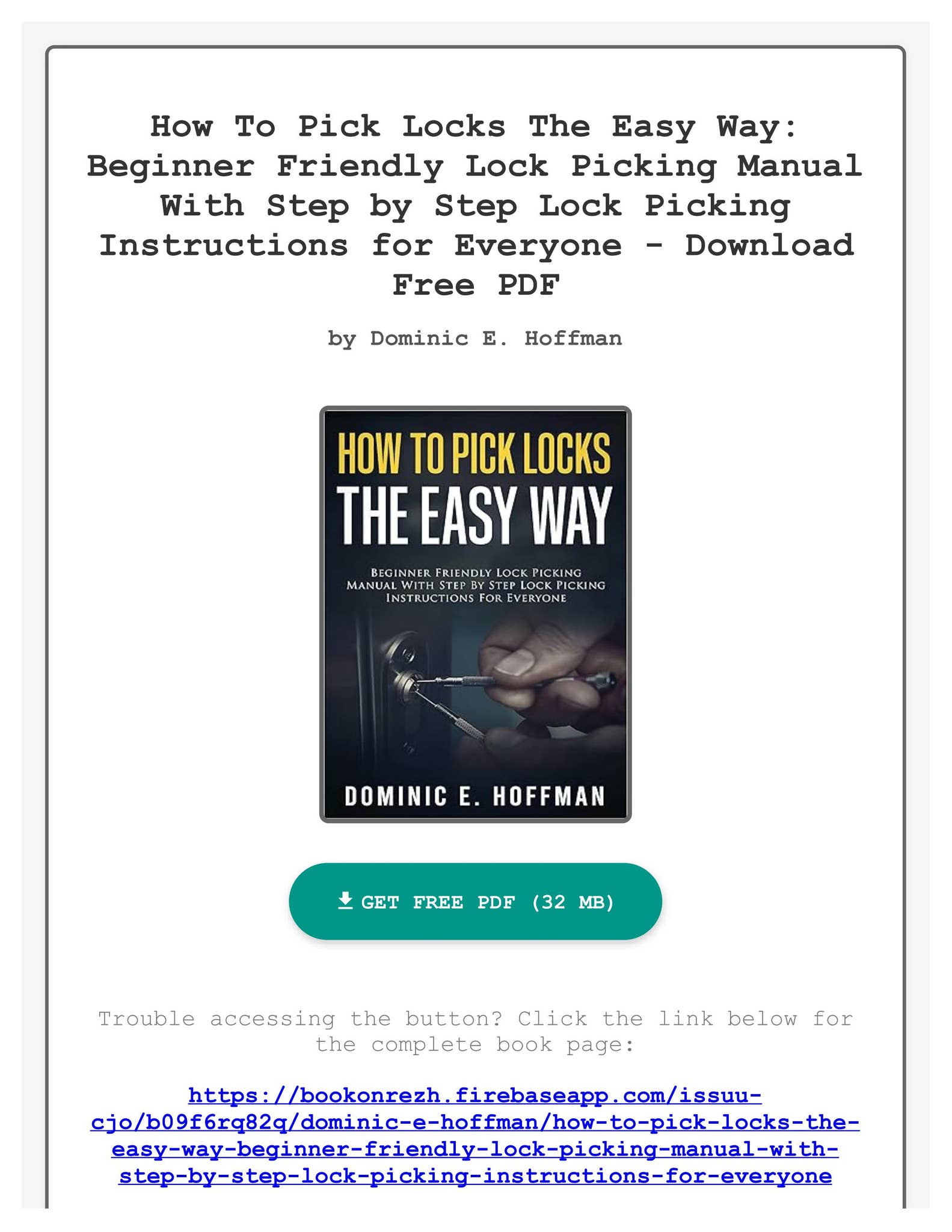 Free PDF How To Pick Locks The Easy Way: Beginner Friendly Lock Picking ...