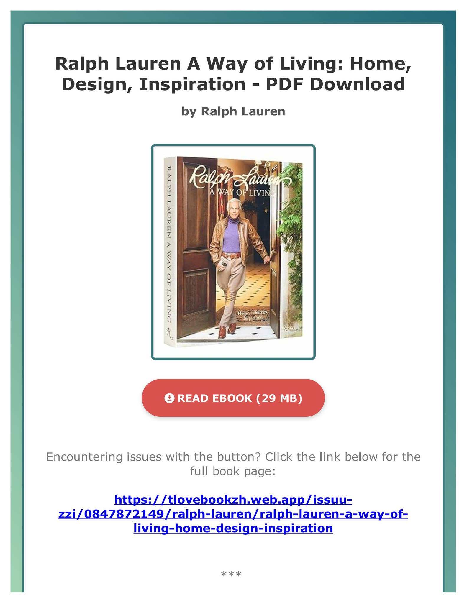 Ralph Lauren a Way of Living - (Hardcover) : Target