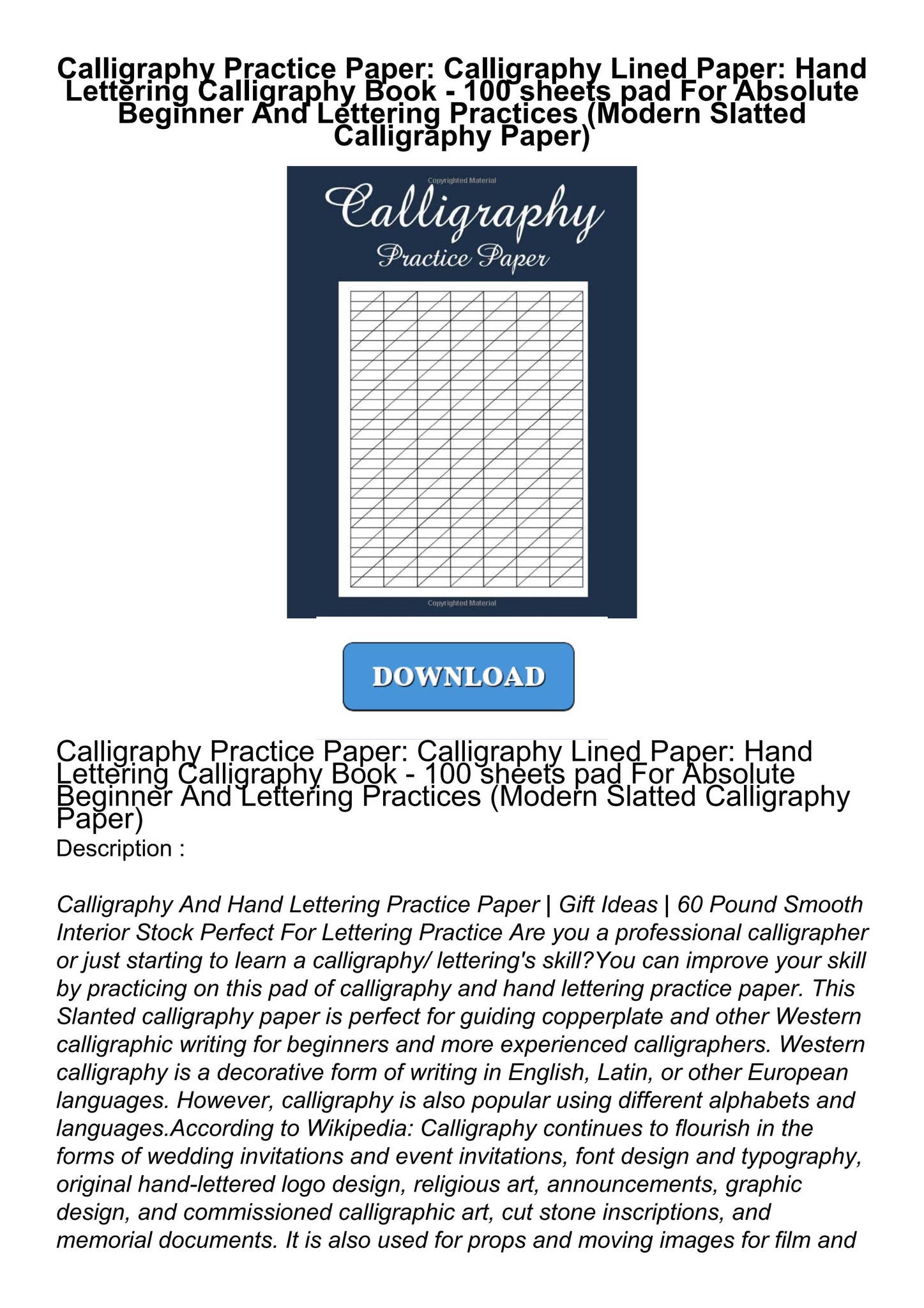 [READ] Calligraphy Practice Paper: Calligraphy Lined Paper: Hand ...