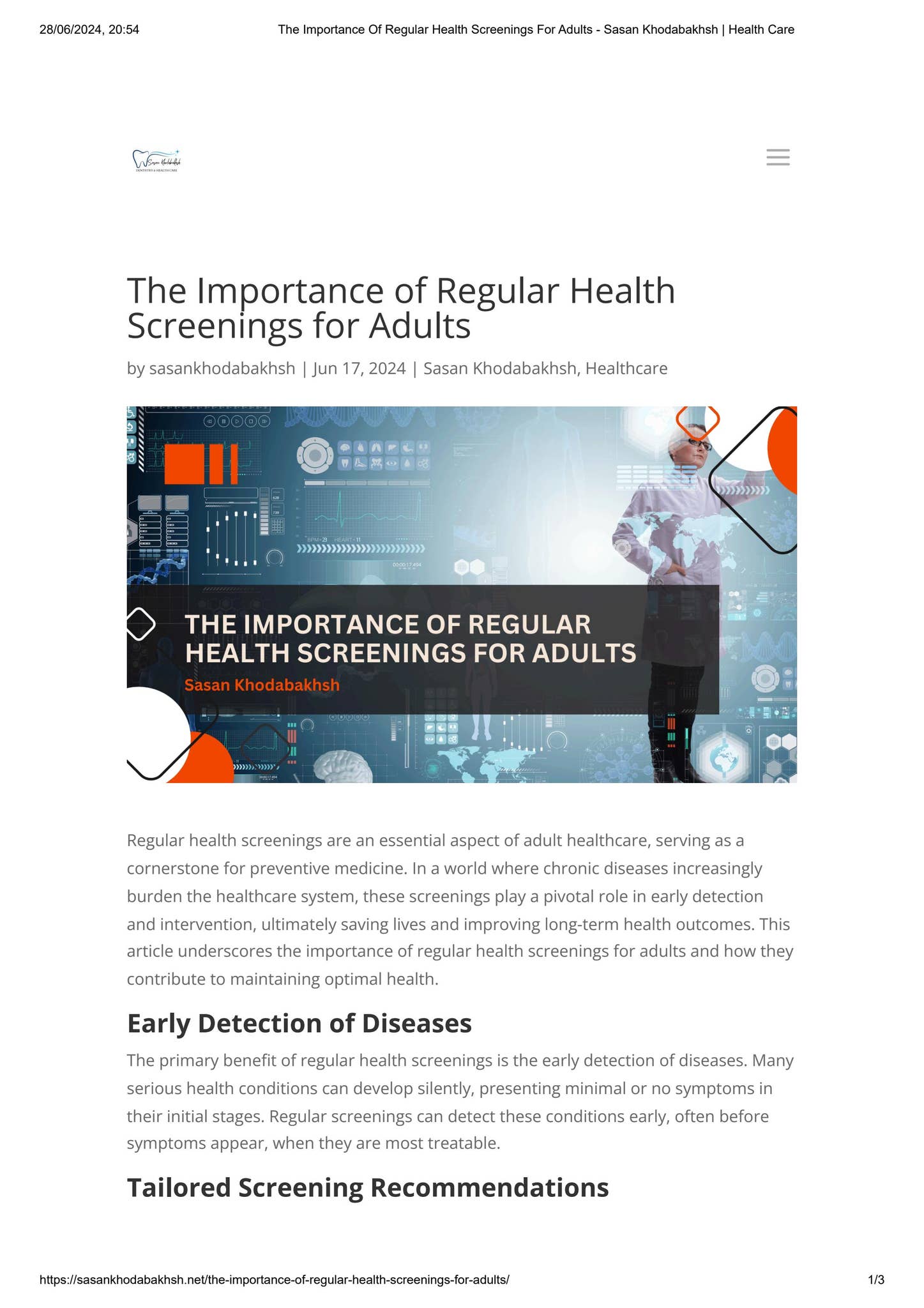 The Importance of Regular Health Screenings for Adults by Sasan ...